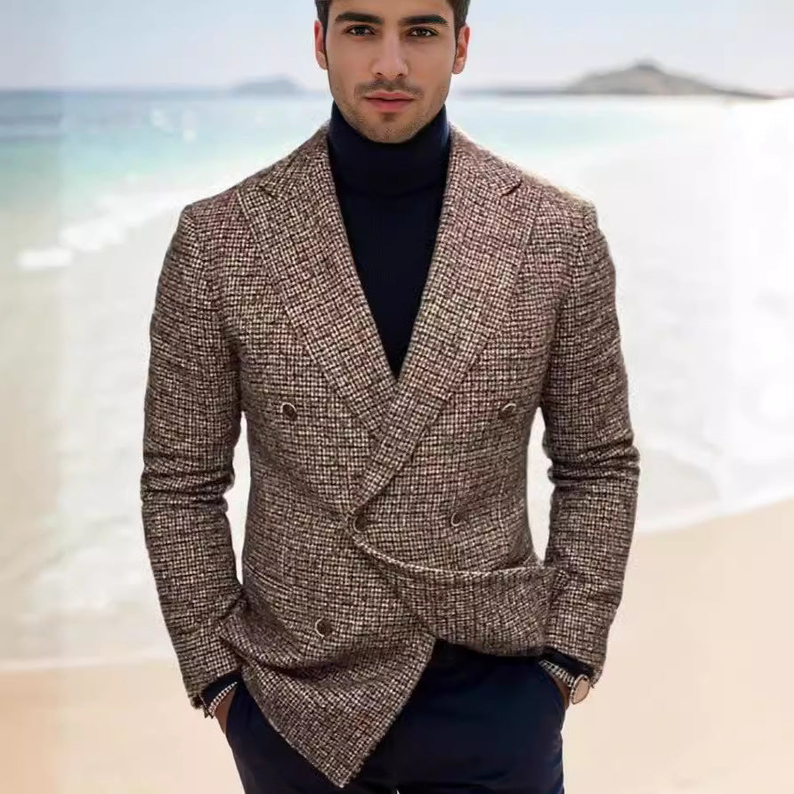 Herren modischer doppelreihiger Blazer mit feinem Strukturdesign R&B