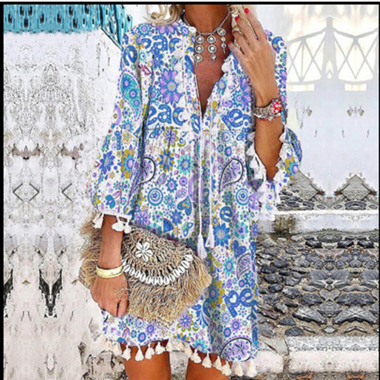 Damen Tunika-Kleid mit verspieltem Paisleymuster und elastischen Ärmeln R&B