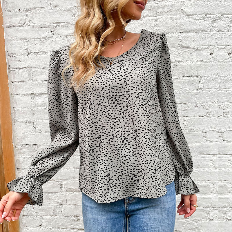 Damen Bluse mit eleganten Puffärmeln und Punkte-Design R&B