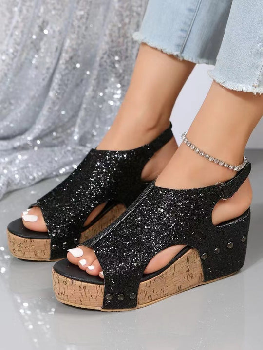 Damen Glitzerndes Keilsandaletten R&B