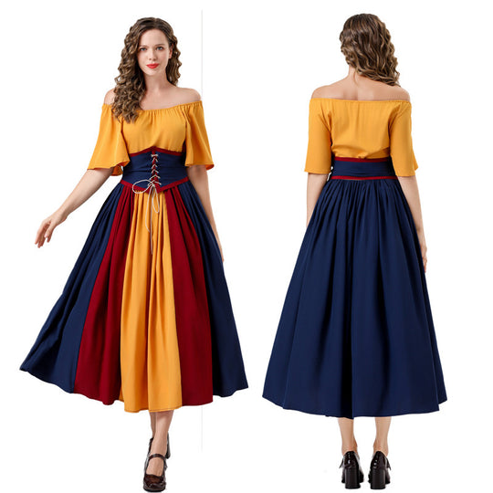 Damen Elegantes Maxikleid mit taillierter Schnürung und luftigen Ärmeln R&B