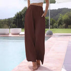 Damen weite Leinenhose mit elastischem Bund und praktischen Seitentaschen R&B