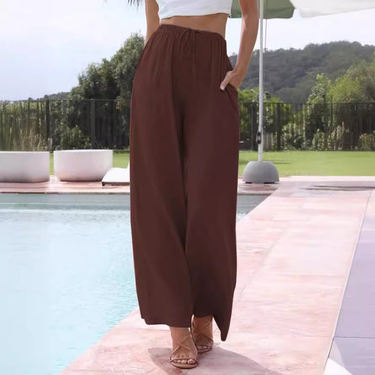 Damen weite Leinenhose mit elastischem Bund und praktischen Seitentaschen R&B