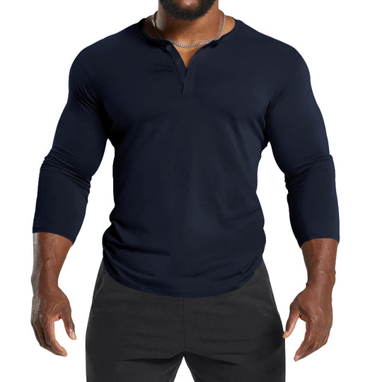 Herren Langarm-Henley-Shirt aus atmungsaktivem Baumwollmix mit Knopfdetails R&B