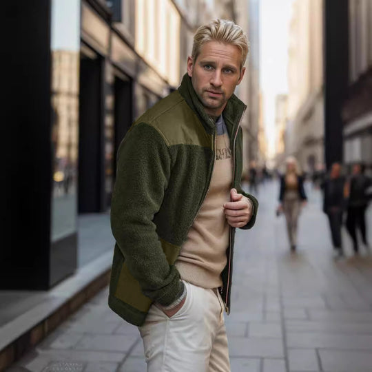 Herren Fleecejacke mit hohem Kragen und praktischen Taschen R&B