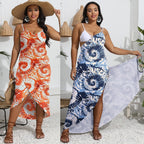 Damen Maxikleid mit asymmetrischem Saum und blumigem Muster R&B