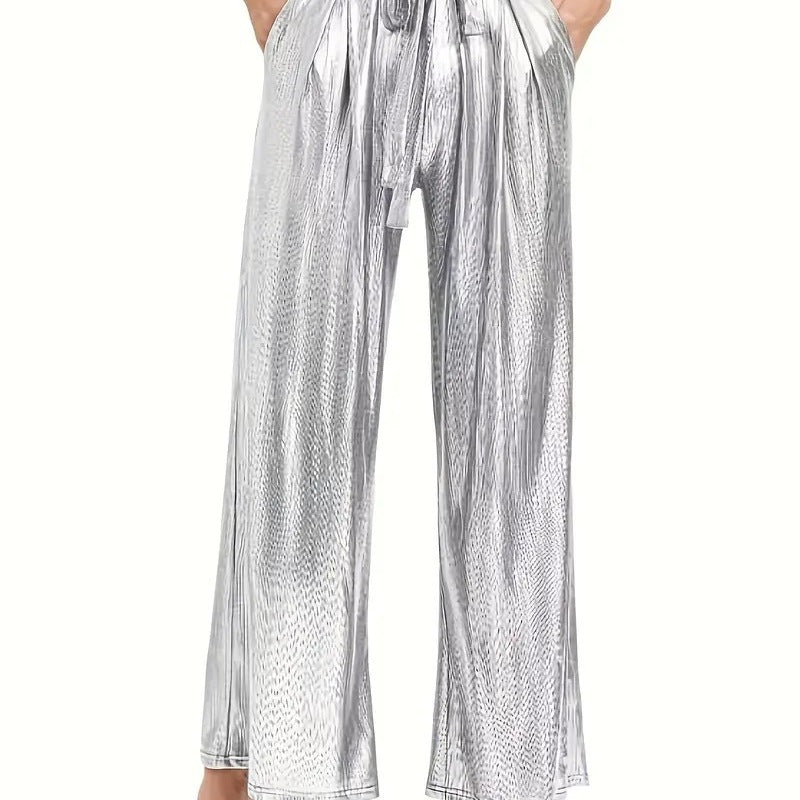 Damen elegante Plisseehose mit hochglänzendem Finish R&B