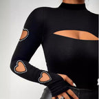 Damen figurbetontes Oberteil mit herzförmigen Cut-Outs und Glitzerdetails R&B
