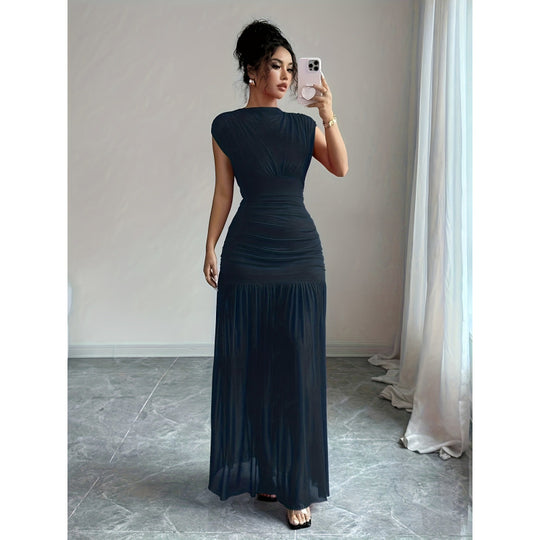 Damen Elegantes Maxikleid mit raffiniertem Drapée und transparentem Rock R&B