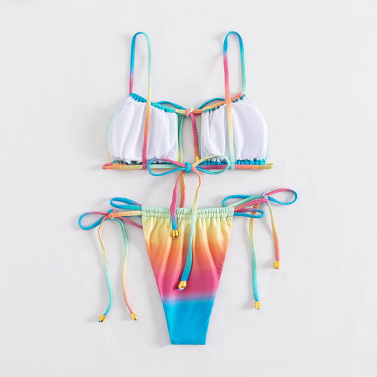 Damen Bikiniset mit verstellbaren Trägern und buntem Farbverlauf R&B