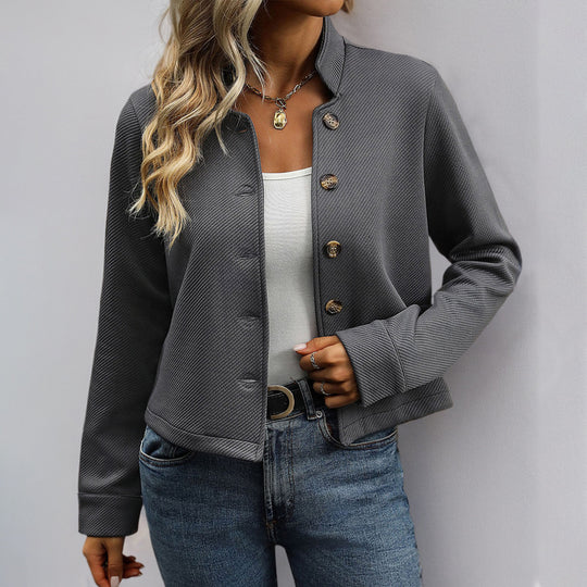 Damen lässige Kurzjacke mit Knopfdetail und strukturiertem Stoff R&B