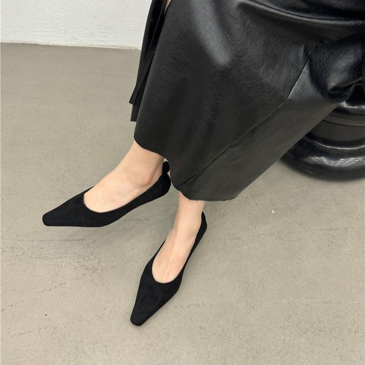 Damen Elegante Ballerinas mit spitzem Zehenbereich und feiner Velours-Oberfläche R&B