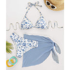 Damen Triangel-Bikini mit floralen Mustern und seitlichem Wickelelement R&B