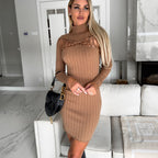 Damen figurbetontes Strickkleid mit Ausschnitt und Langarm R&B