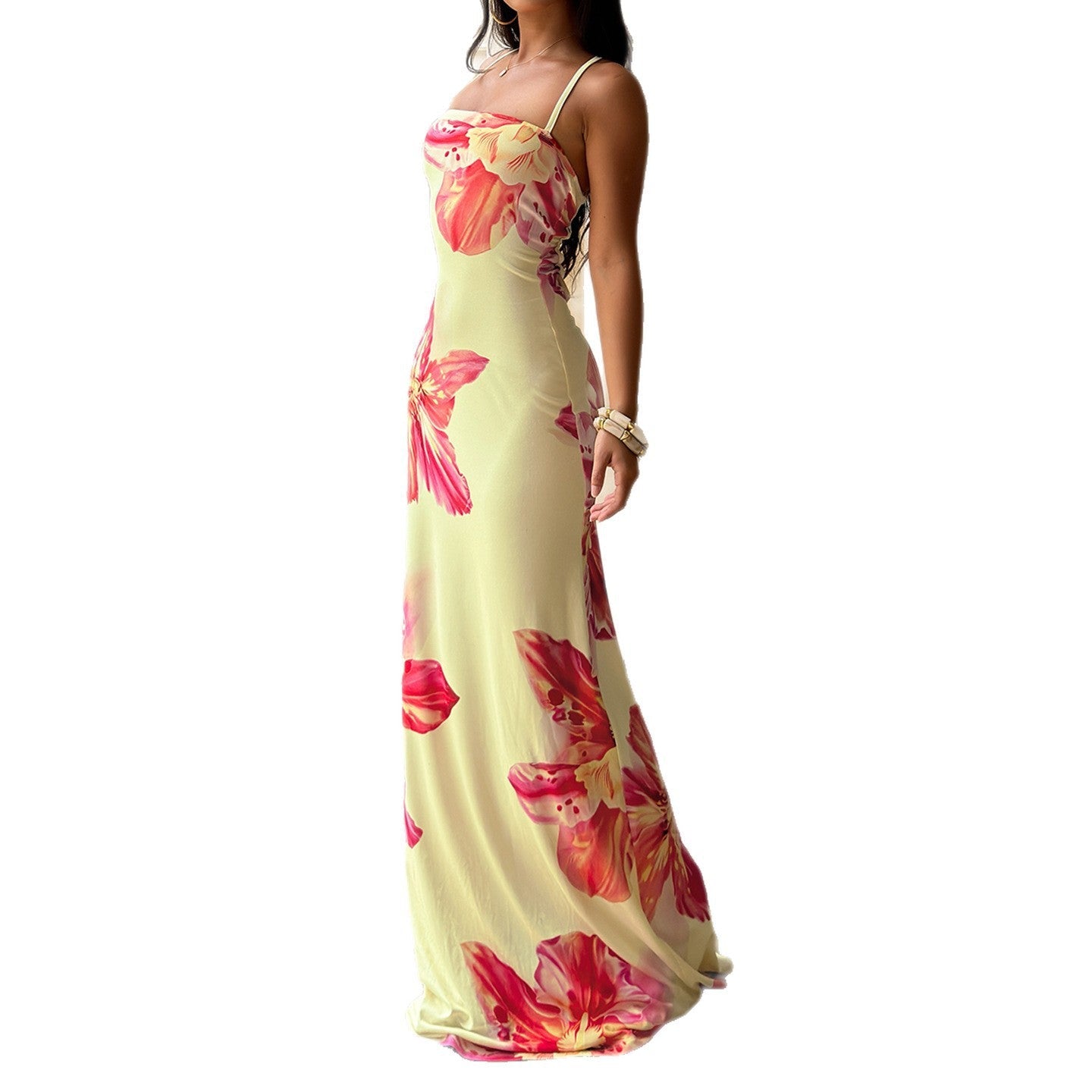 Damen Maxikleid mit floralem Design und Spaghettiträgern R&B