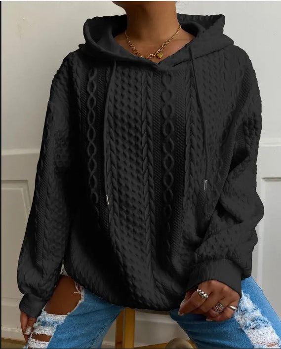 Damen Oversized Strickpullover mit kreativem Kabeleffekt und Kapuze R&B