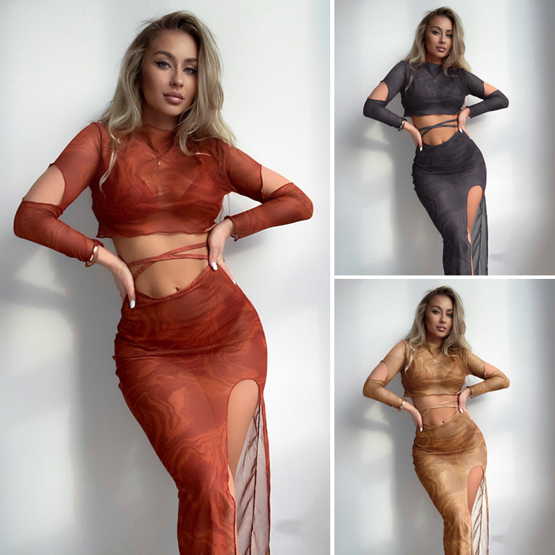 Damen Oberteil und Rock-Set mit transparentem Design und modernen Cut-Outs R&B