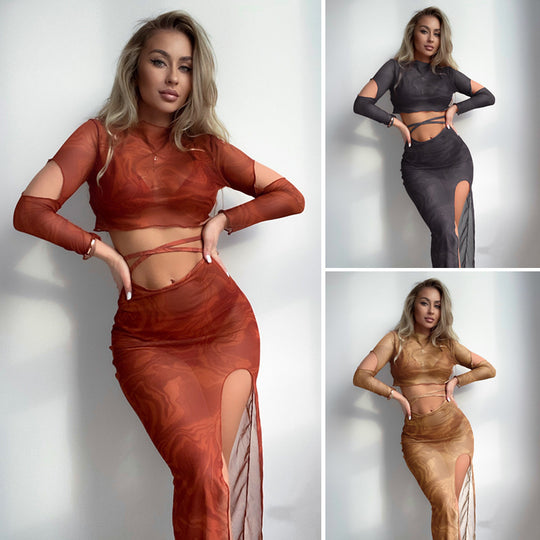 Damen Oberteil und Rock-Set mit transparentem Design und modernen Cut-Outs R&B