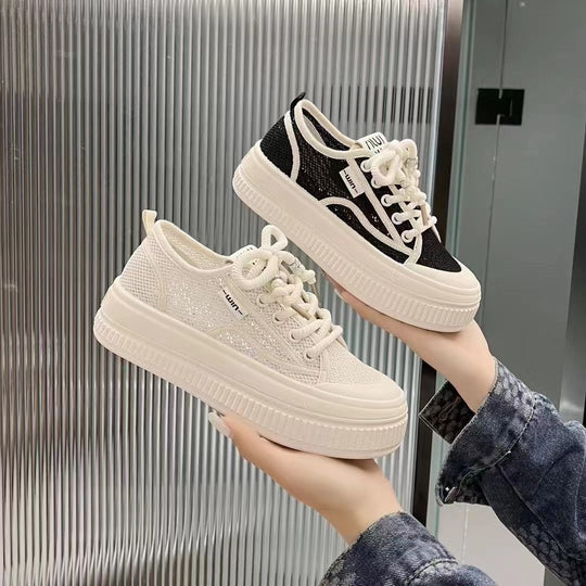 Damen Plateau Sneakers mit elegantem Design und atmungsaktiver Mesh-Oberfläche R&B