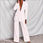 Damen nan taillierter Ein-Knopf-Blazer mit Pattentaschen und weiter Palazzo-Hose Hosenanzug R&B