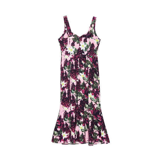 Damen Maxikleid im floralen Design mit schwingendem Saum und tiefem V-Ausschnitt R&B