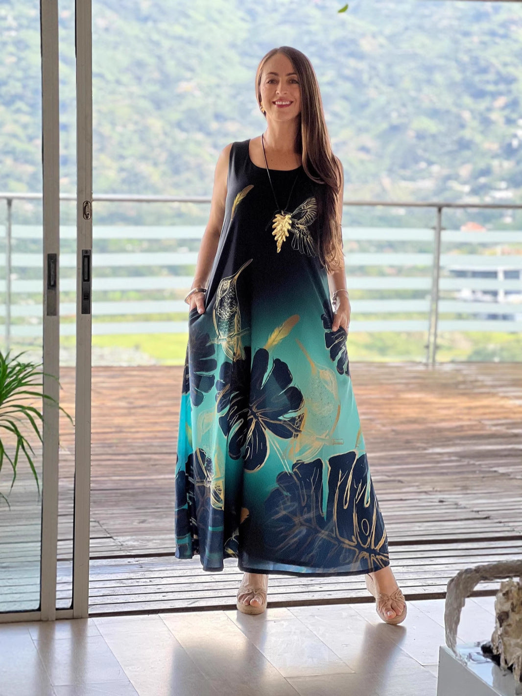 Damen Maxikleid mit floralem Design und fließendem Schnitt R&B