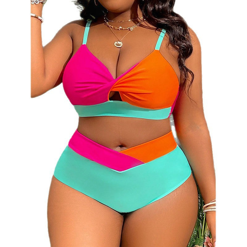 Damen Hochgeschnittener Bikini mit kreativem Farbblock-Design R&B