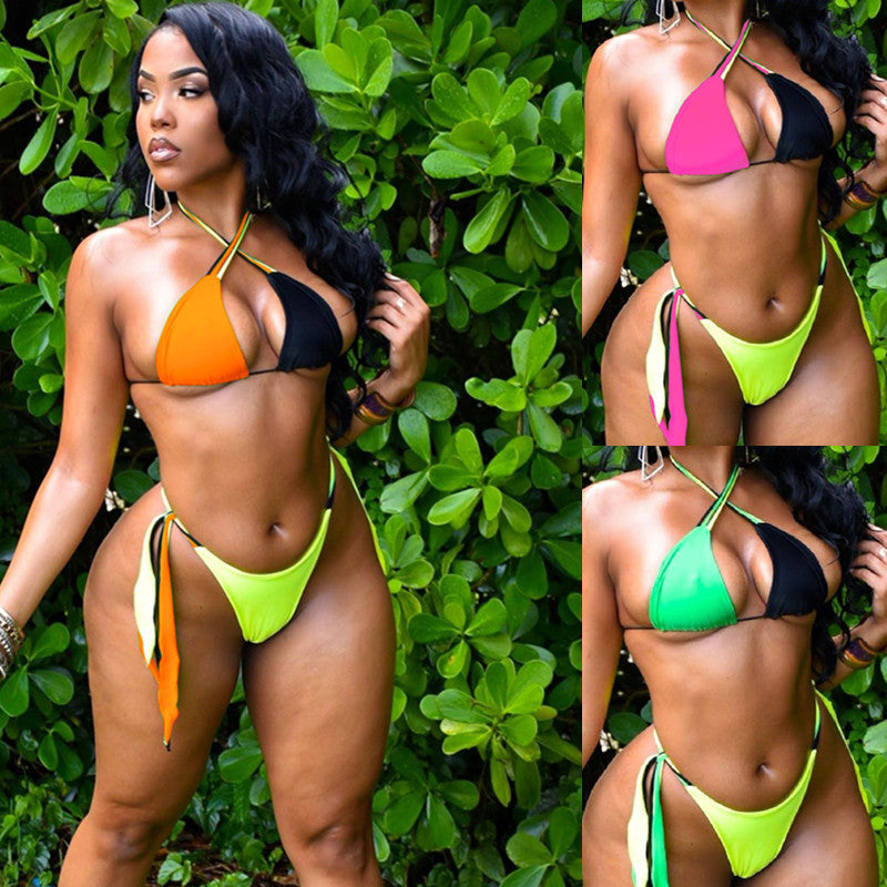 Damen Triangel-Bikini mit asymmetrischem Design und verspielten Bändern R&B