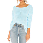 Damen lockerer Strickpullover mit weitem Schnitt und Rundhalsausschnitt R&B