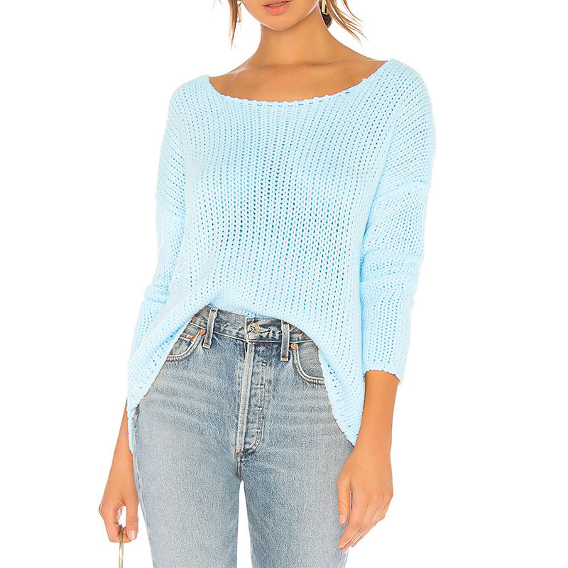 Damen lockerer Strickpullover mit weitem Schnitt und Rundhalsausschnitt R&B