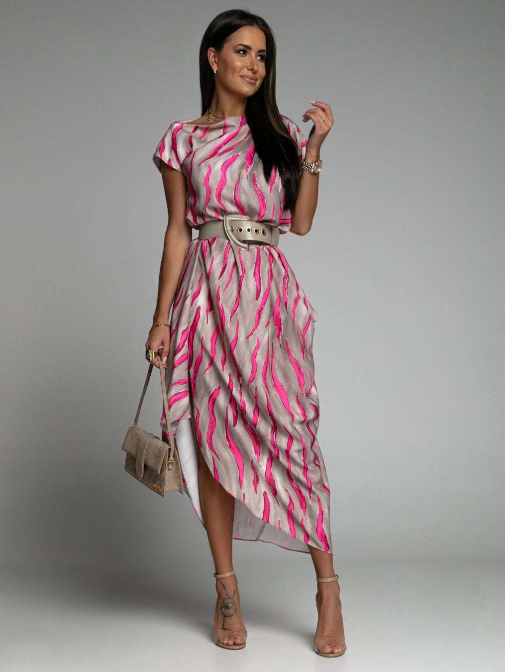 Damen Maxi-Kleid mit elegantem Wickel-Design und seitlichem Gürtel R&B