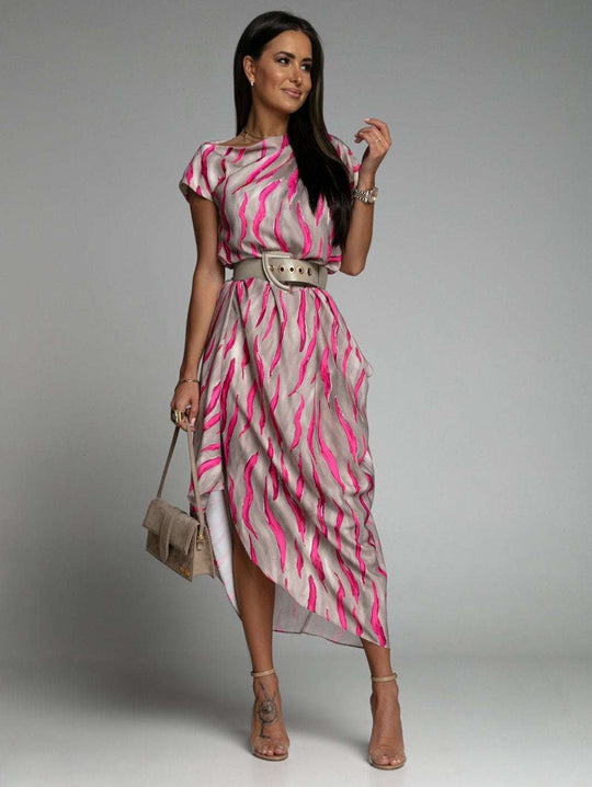 Damen Maxi-Kleid mit elegantem Wickel-Design und seitlichem Gürtel R&B