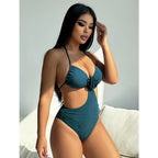 Damen Einteiliger Cut-Out Badeanzug mit floralem Design und glamourösen Akzenten R&B