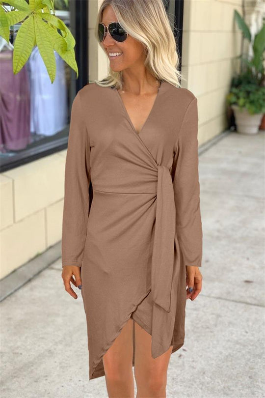 Damen Wickelkleid mit elegantem V-Ausschnitt und seitlichem Schlitz R&B