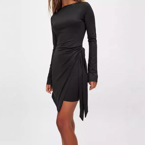 Damen Elegantes Wickelkleid mit langen Ärmeln und asymmetrischem Saum R&B