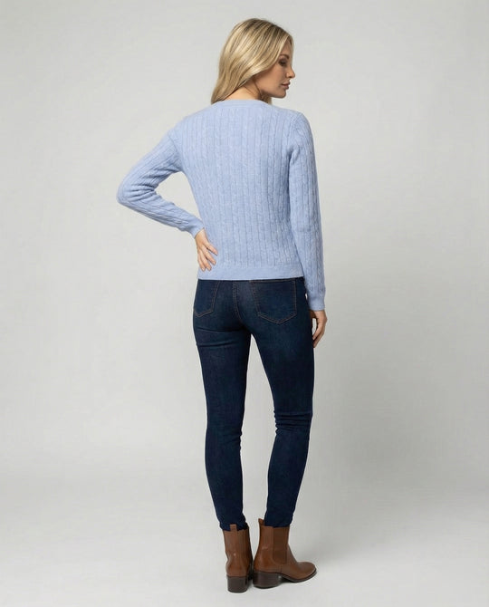 Damen kurzes Zopfmuster-Cardigan mit Rundhalsausschnitt und minimalistischer Knopfleiste R&B