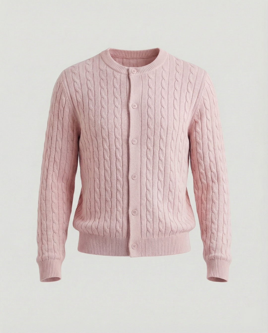 Damen kurzes Zopfmuster-Cardigan mit Rundhalsausschnitt und minimalistischer Knopfleiste R&B