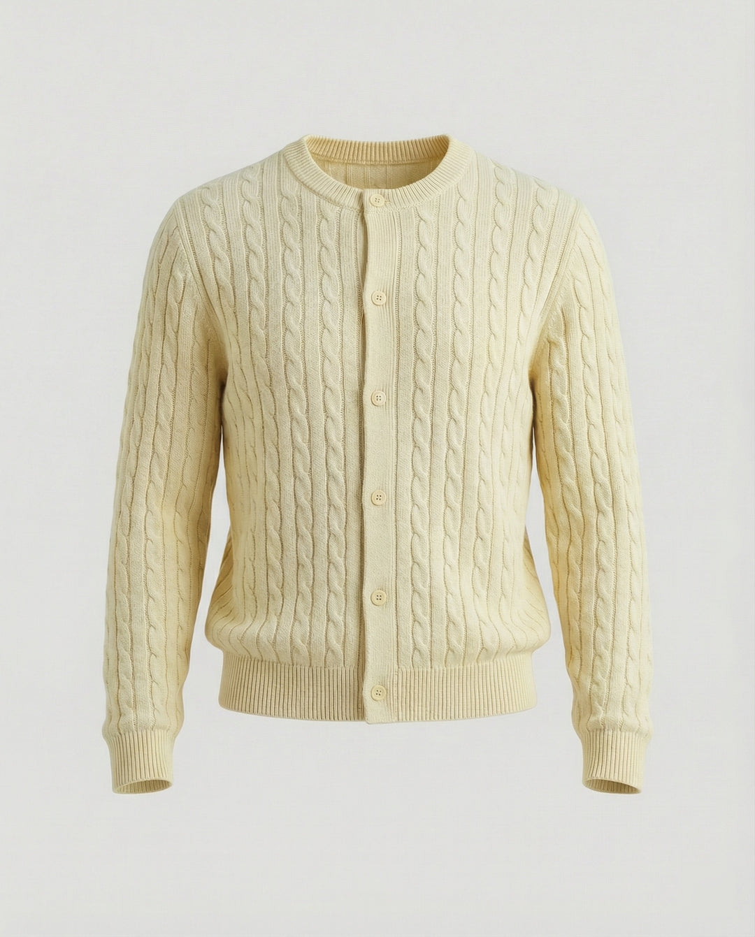 Damen kurzes Zopfmuster-Cardigan mit Rundhalsausschnitt und minimalistischer Knopfleiste R&B