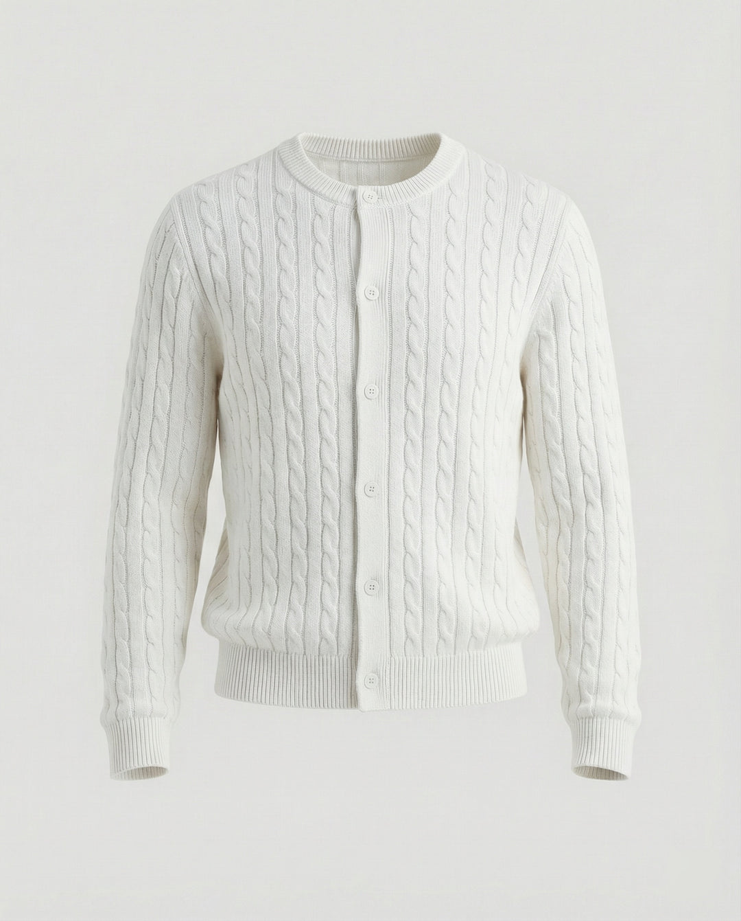 Damen kurzes Zopfmuster-Cardigan mit Rundhalsausschnitt und minimalistischer Knopfleiste R&B