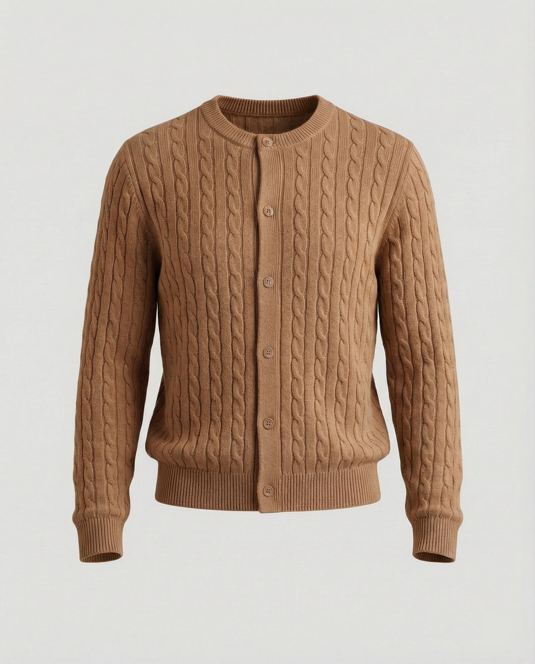 Damen kurzes Zopfmuster-Cardigan mit Rundhalsausschnitt und minimalistischer Knopfleiste R&B