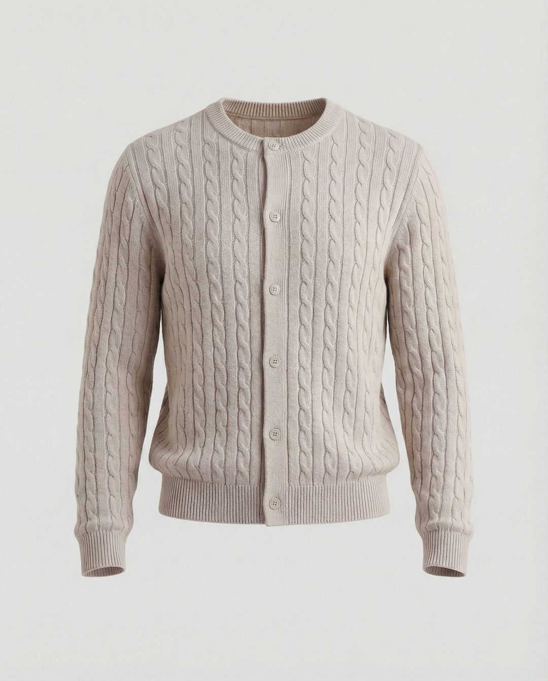 Damen kurzes Zopfmuster-Cardigan mit Rundhalsausschnitt und minimalistischer Knopfleiste R&B