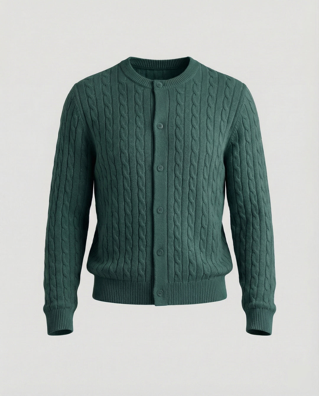 Damen kurzes Zopfmuster-Cardigan mit Rundhalsausschnitt und minimalistischer Knopfleiste R&B