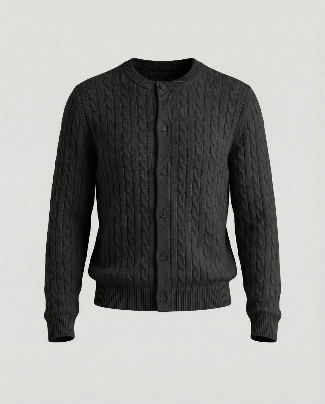Damen kurzes Zopfmuster-Cardigan mit Rundhalsausschnitt und minimalistischer Knopfleiste R&B