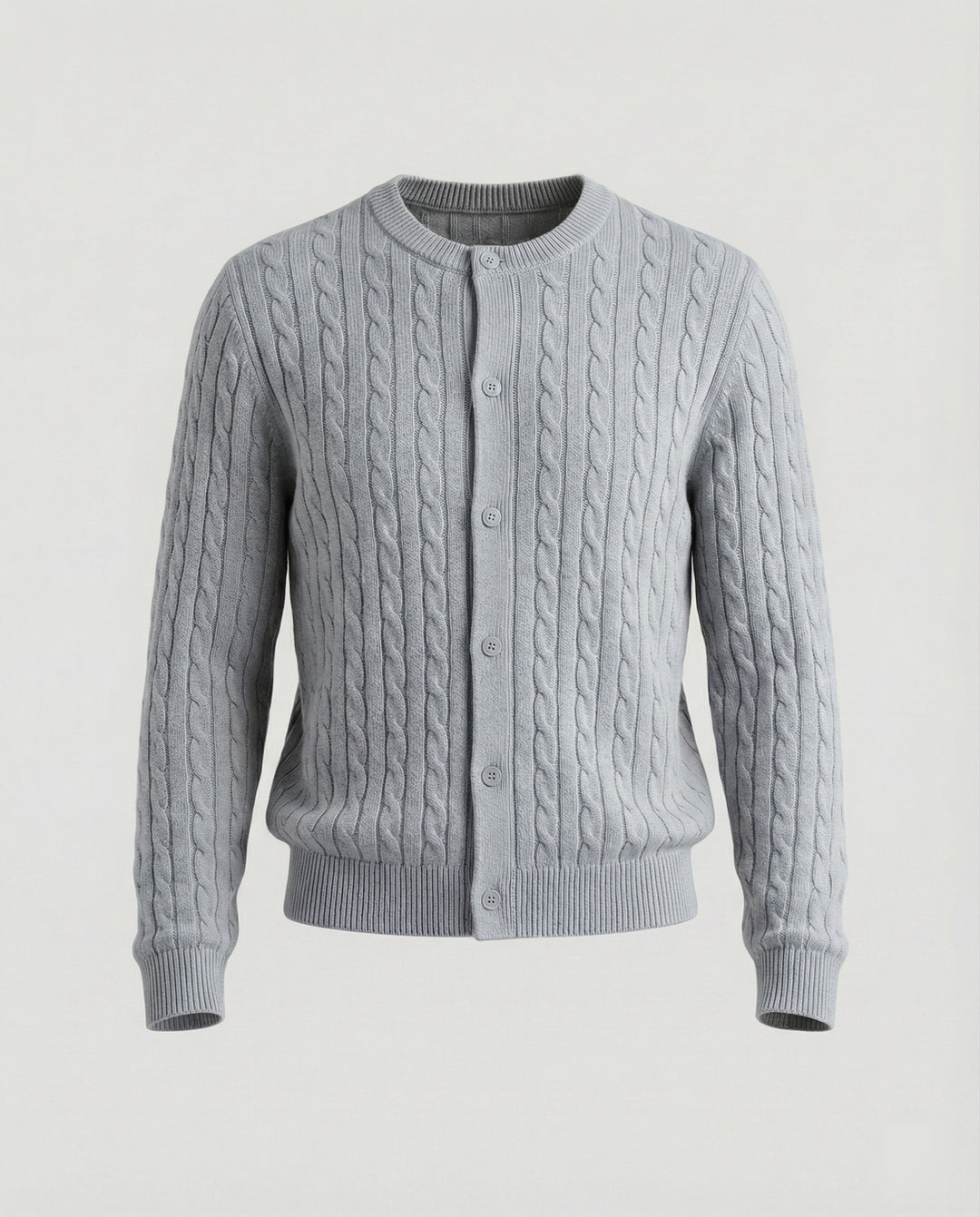 Damen kurzes Zopfmuster-Cardigan mit Rundhalsausschnitt und minimalistischer Knopfleiste R&B
