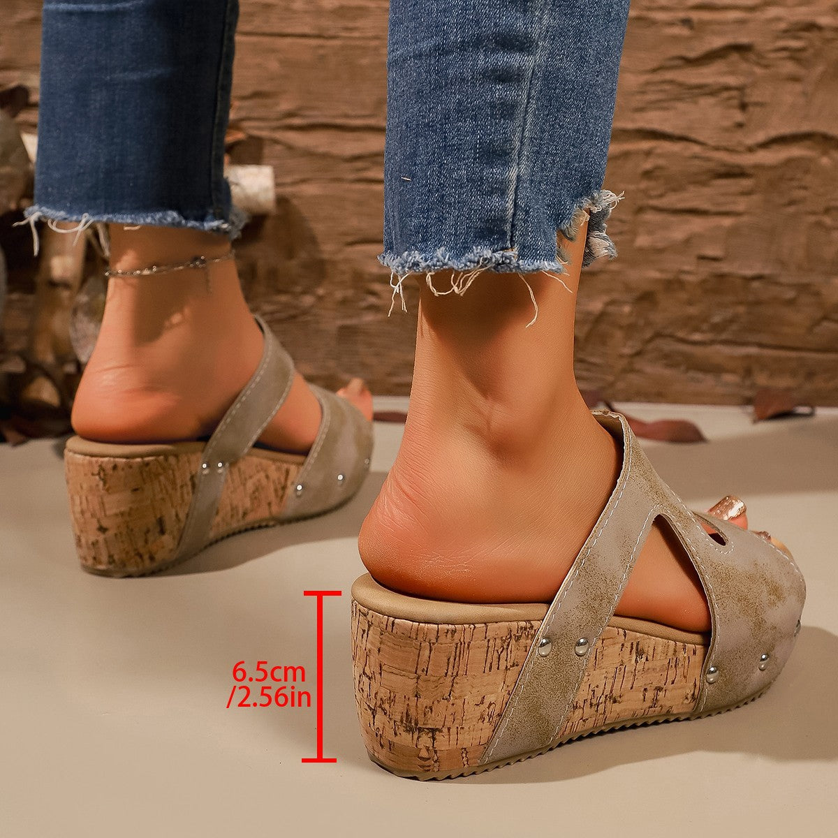 Damen Wedge-Pantoletten mit modischem Korkelement und verstellbarem Riemendesign R&B