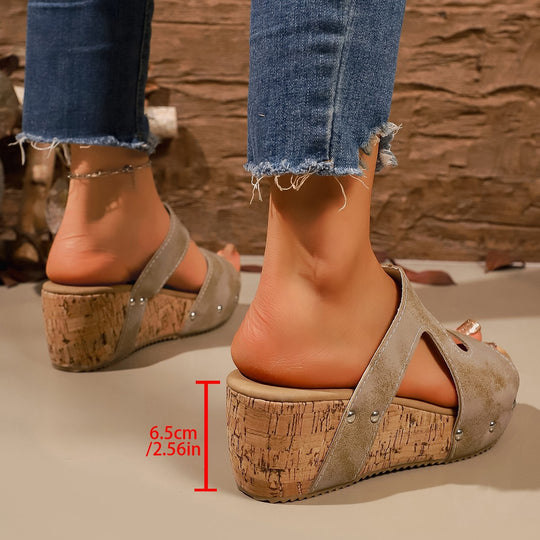 Damen Wedge-Pantoletten mit modischem Korkelement und verstellbarem Riemendesign R&B