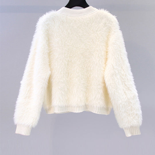 Damen Flauschiger Kurz-Cardigan mit dezenten Knopfdetails R&B
