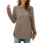 Damen lässiges Langarmshirt mit Rippstruktur und seitlichen Schlitzen R&B