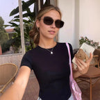 Damen Kurzarm-T-Shirt aus hochwertigem Baumwollmix mit schmalem Schnitt R&B