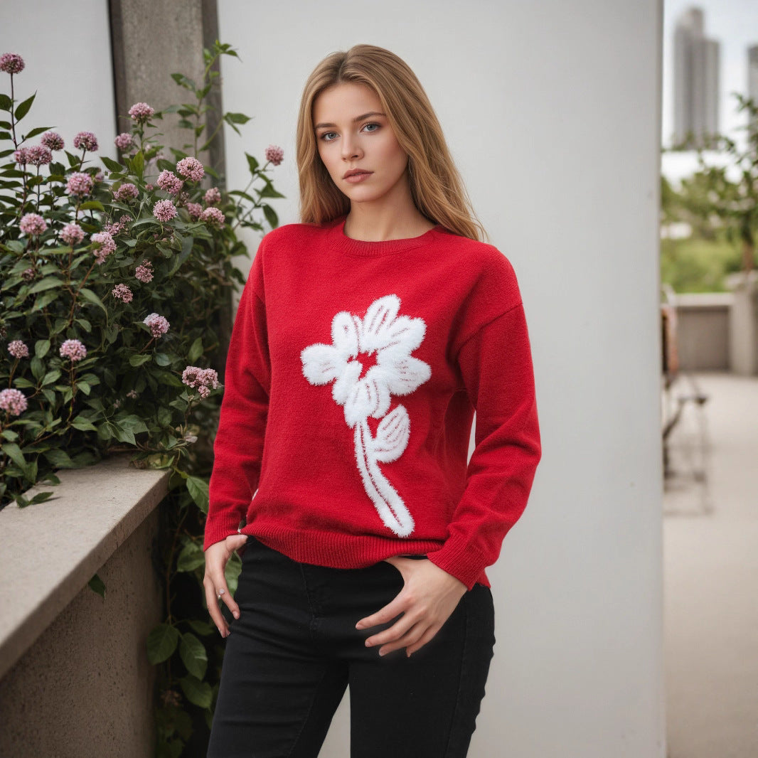 Damen Pullover mit floralem Reliefmuster und weichem Material R&B